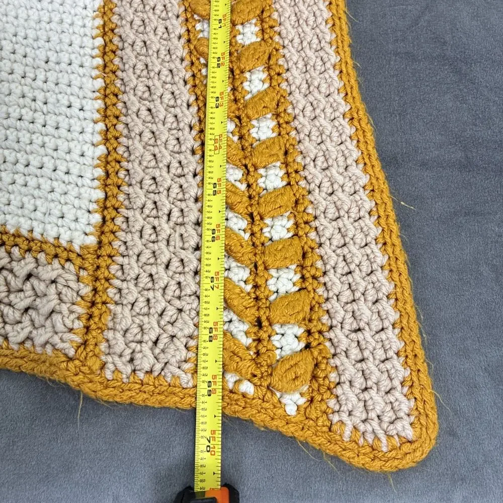 Handmade Crochet Blanket Afghan Throw 70x45 Gold Ivory Tan Vintage Style Charity